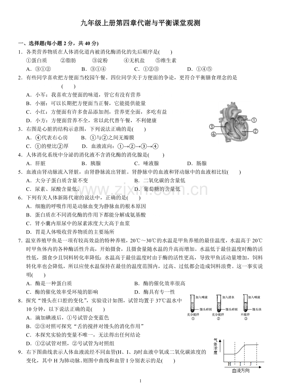 九年级上册第四章代谢与平衡课堂观测.doc_第1页