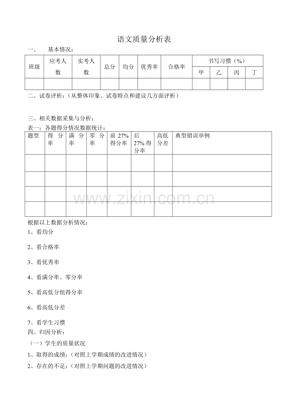语文质量分析表.doc_第1页