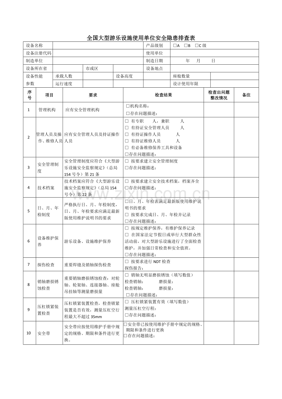 游乐设施安全排查表.docx_第1页