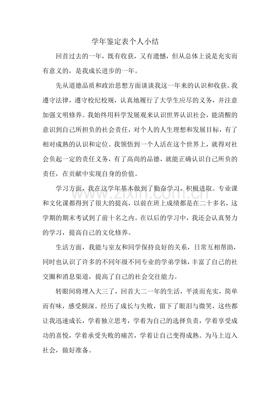 学年鉴定表个人小结.doc_第1页