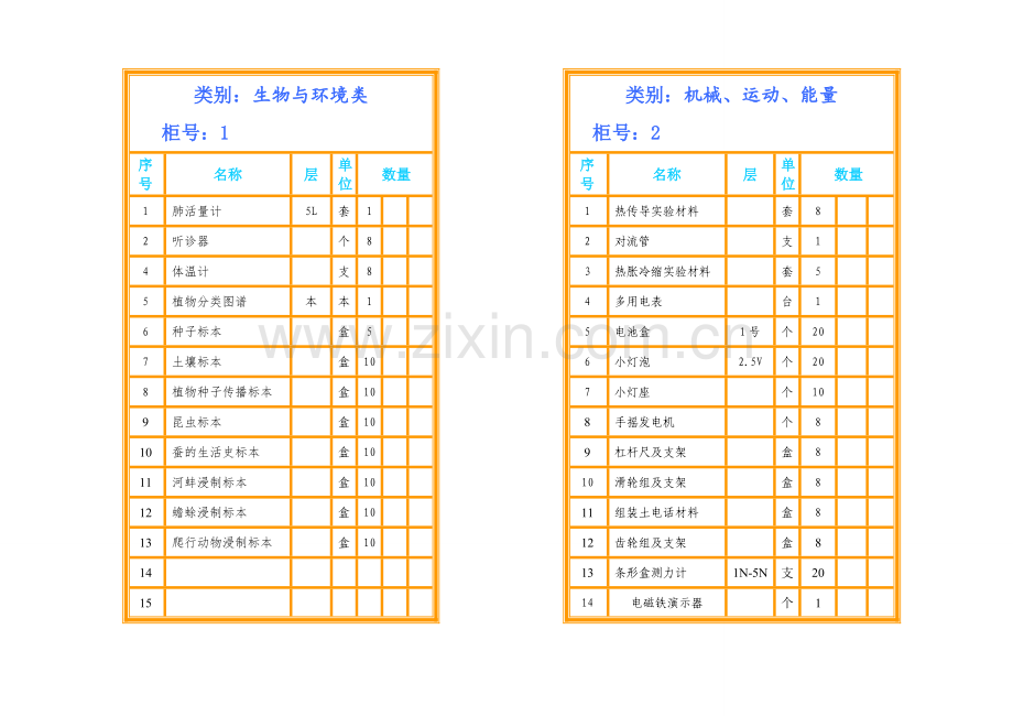 小学科学仪器室柜面标签.doc_第1页