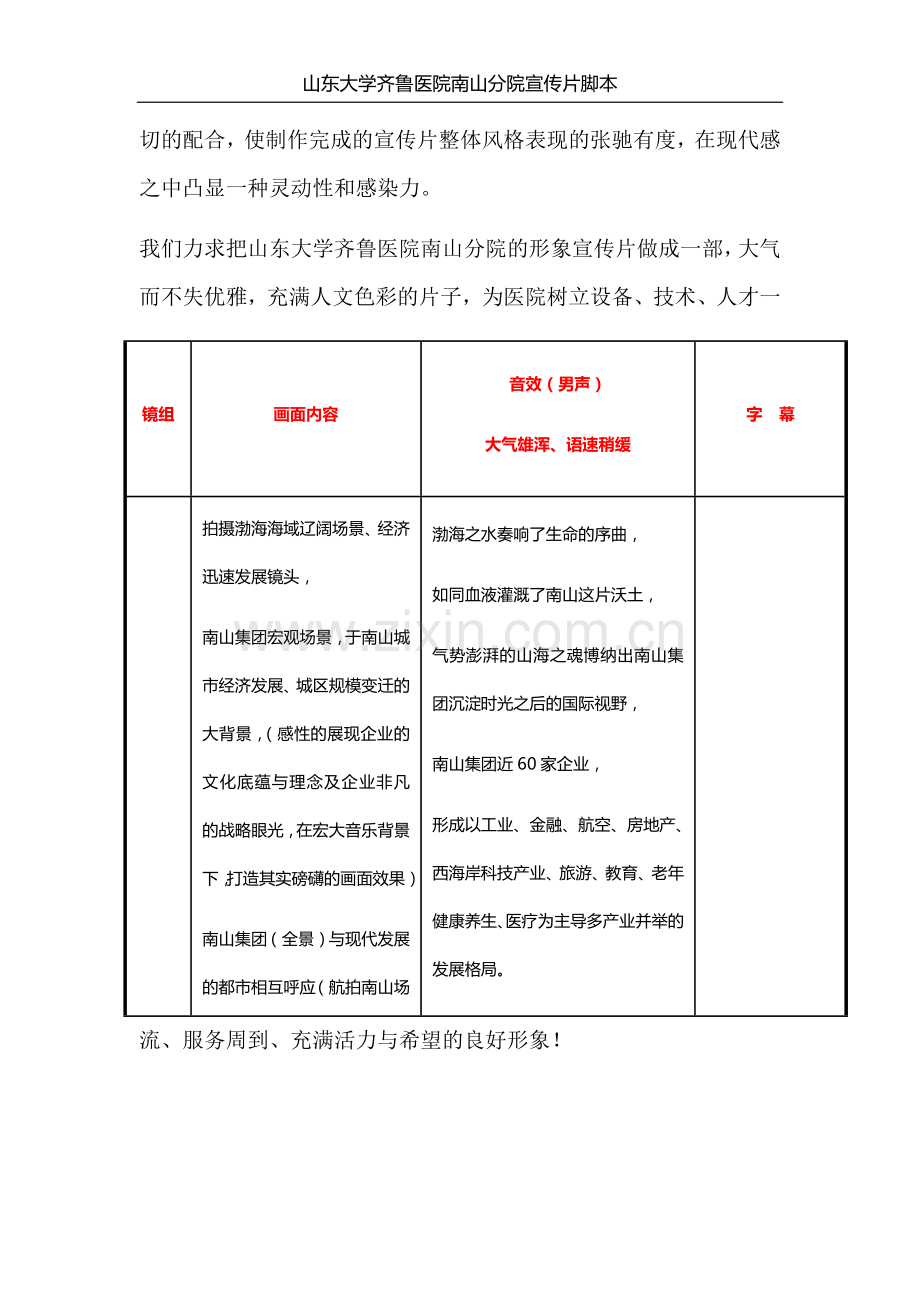 山东大学齐鲁医院南山分院宣传片脚本8月10日最终版.docx_第2页