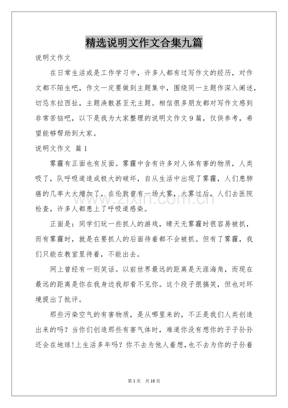 说明文作文合集九篇.docx_第1页