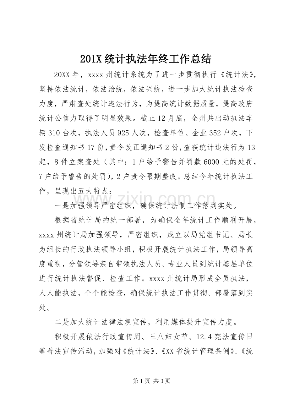 202X统计执法年终工作总结.docx_第1页