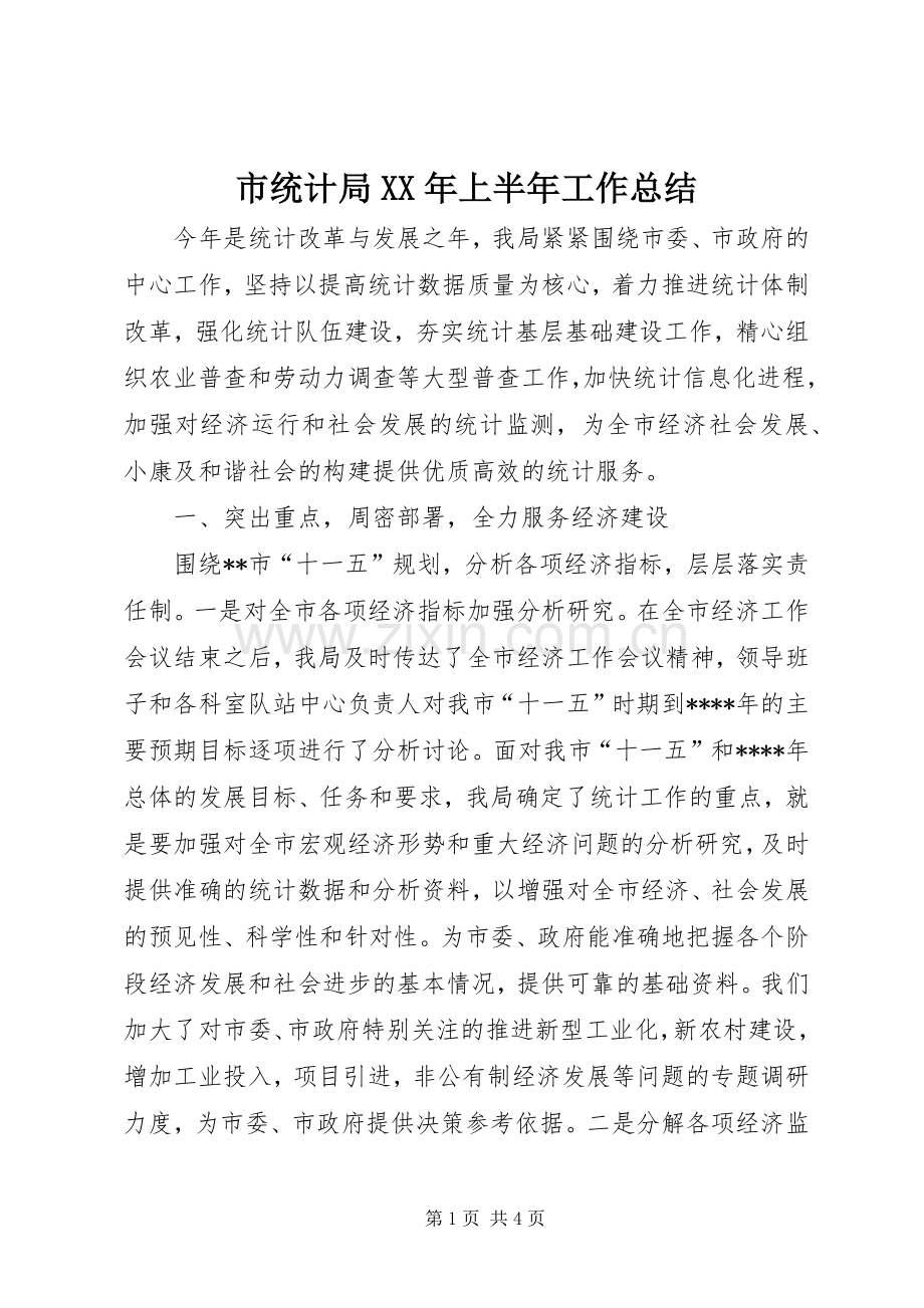 市统计局XX年上半年工作总结 .docx_第1页