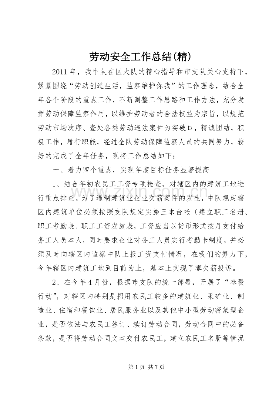 劳动安全工作总结(精) .docx_第1页