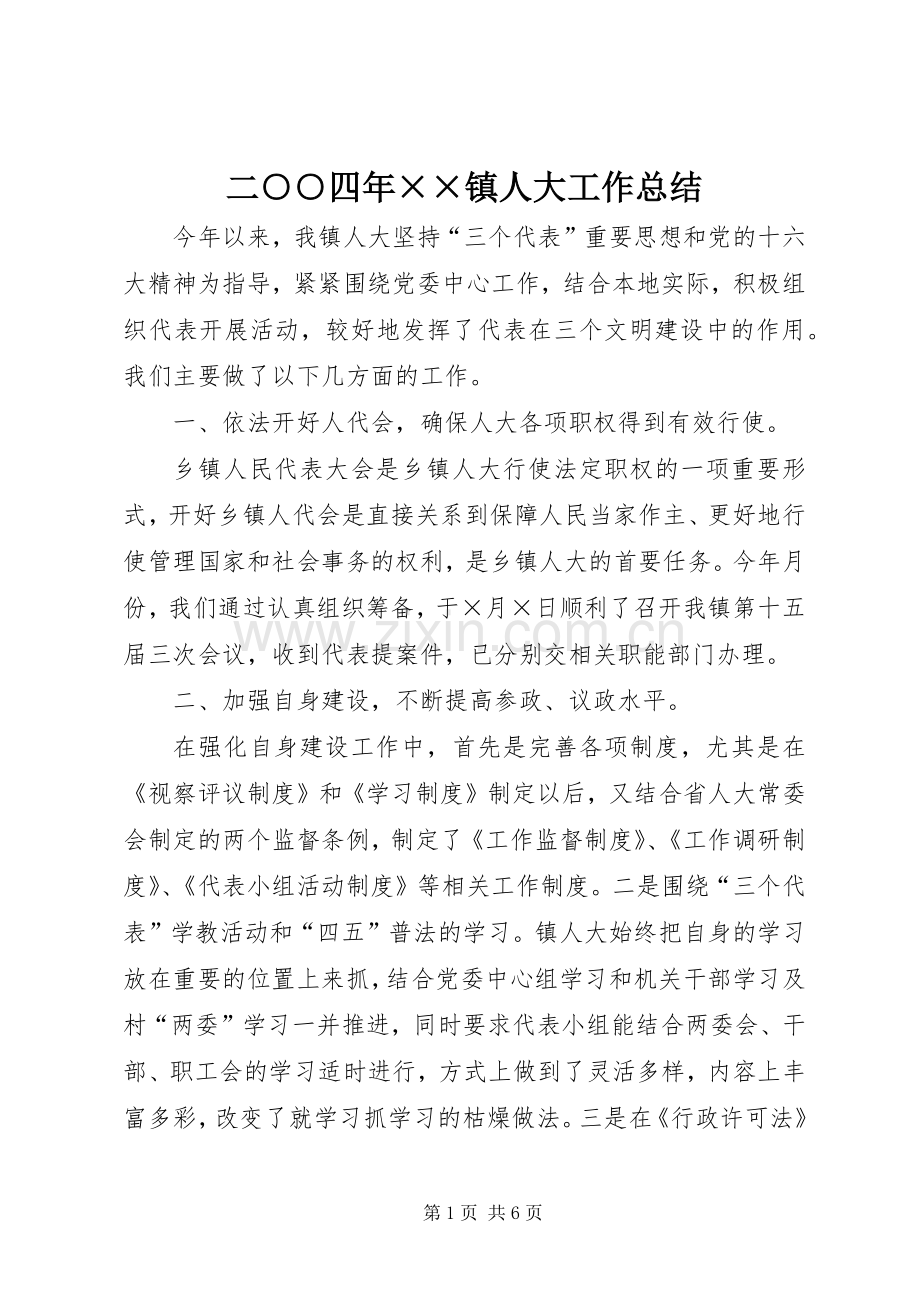 二○○四年××镇人大工作总结 .docx_第1页