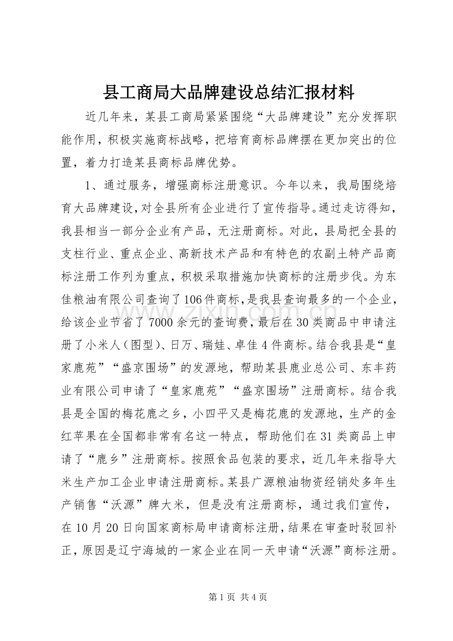 县工商局大品牌建设总结汇报材料 .docx_第1页
