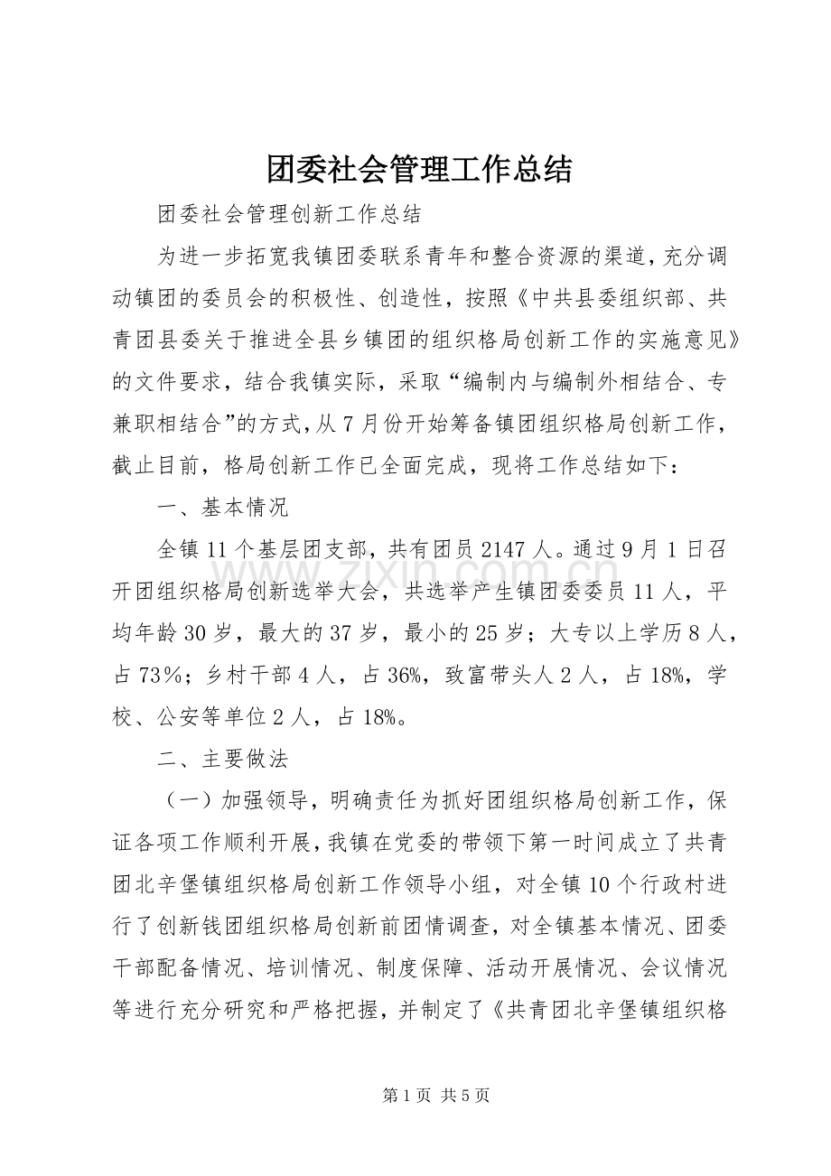 团委社会管理工作总结 .docx_第1页
