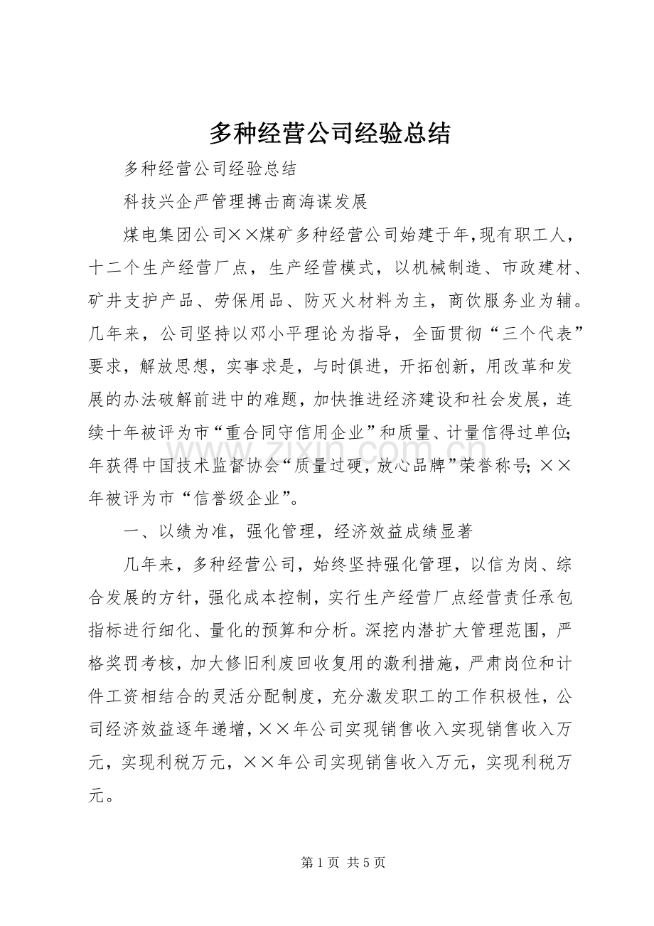 多种经营公司经验总结 .docx_第1页