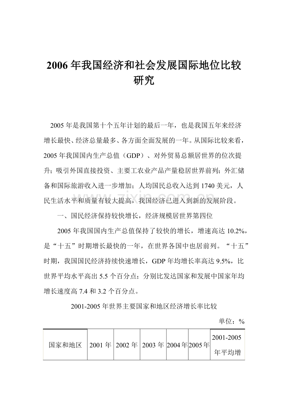 我国经济和社会发展国际地位研究分析.docx_第1页