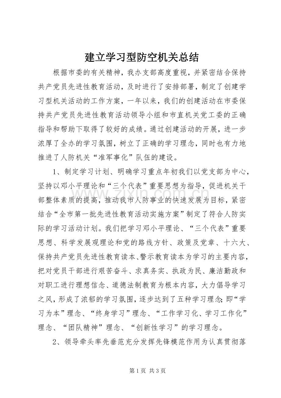 建立学习型防空机关总结 .docx_第1页