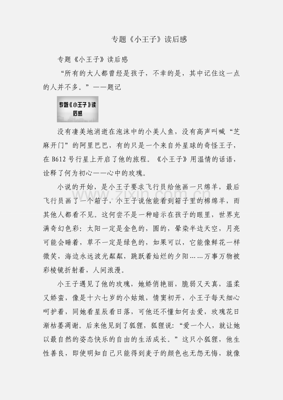 专题《小王子》读后感.docx_第1页