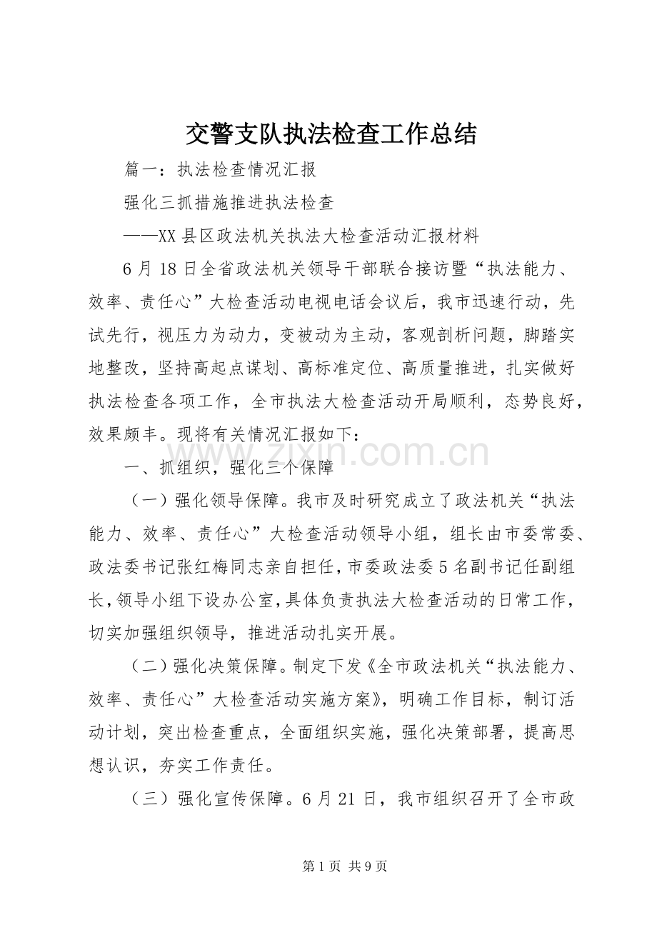 交警支队执法检查工作总结 .docx_第1页