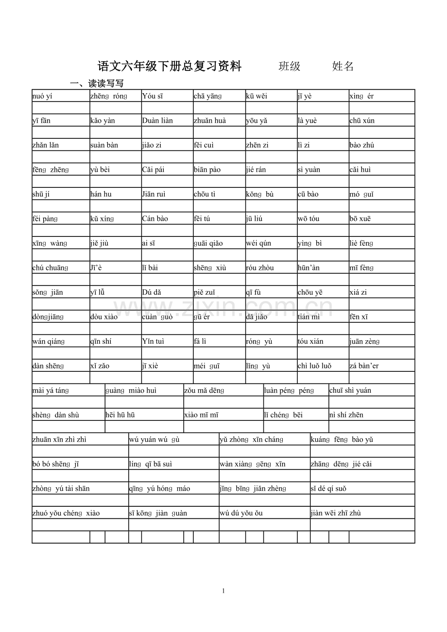 人教版语文六年级下册总复习资料.doc_第1页