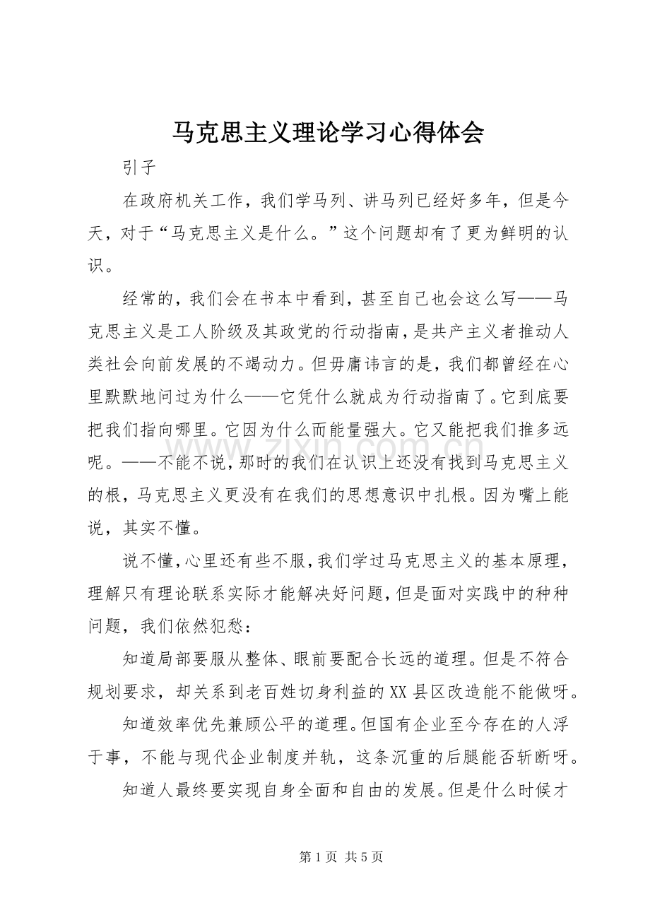 马克思主义理论学习体会心得.docx_第1页