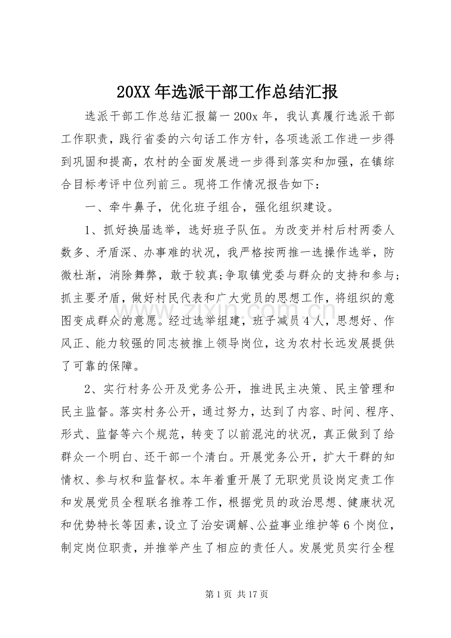 20XX年选派干部工作总结汇报.docx_第1页