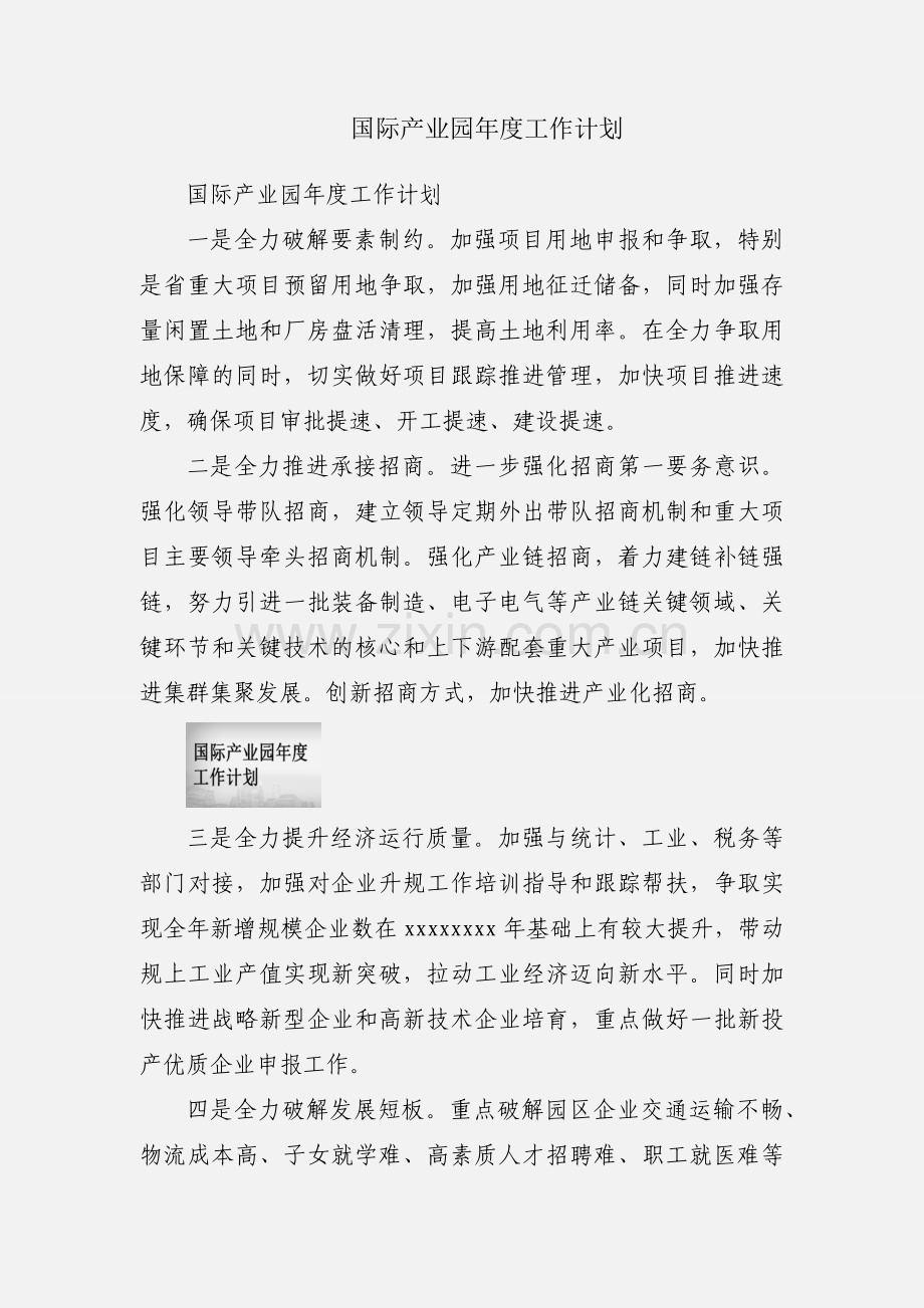 国际产业园年度工作计划.docx_第1页