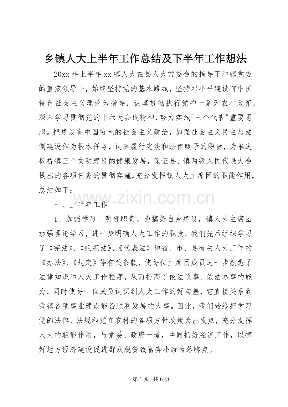 乡镇人大上半年工作总结及下半年工作想法 .docx_第1页