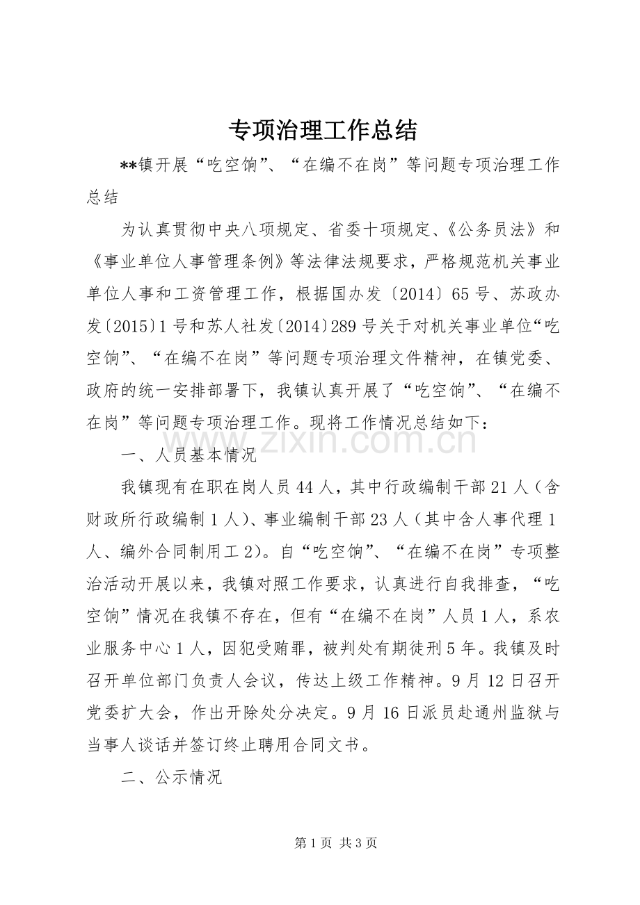 专项治理工作总结 .docx_第1页