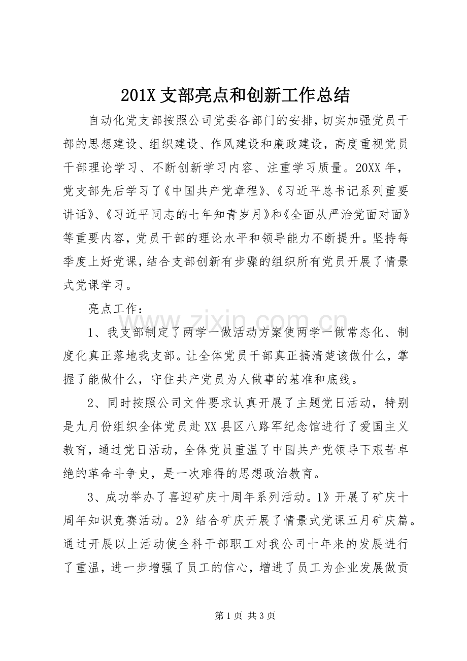 202X支部亮点和创新工作总结.docx_第1页