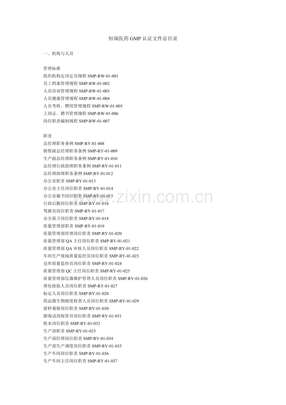 恒瑞医药GMP认证文件总目录.docx_第1页