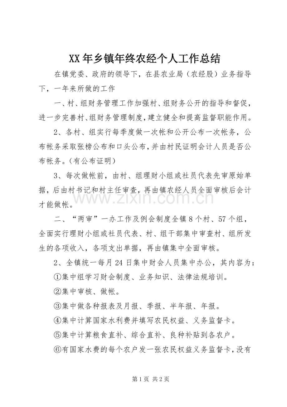 XX年乡镇年终农经个人工作总结 .docx_第1页