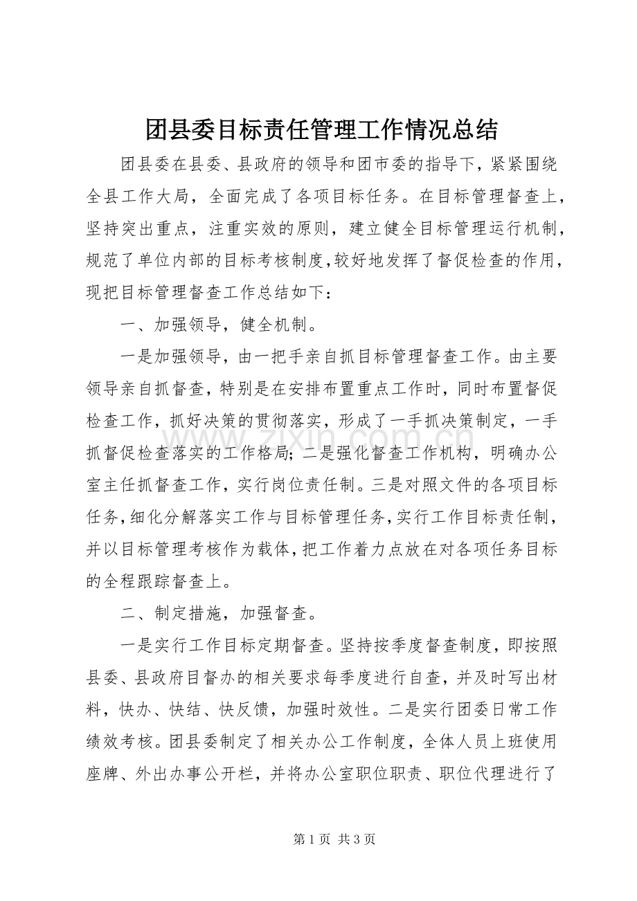 团县委目标责任管理工作情况总结 .docx_第1页