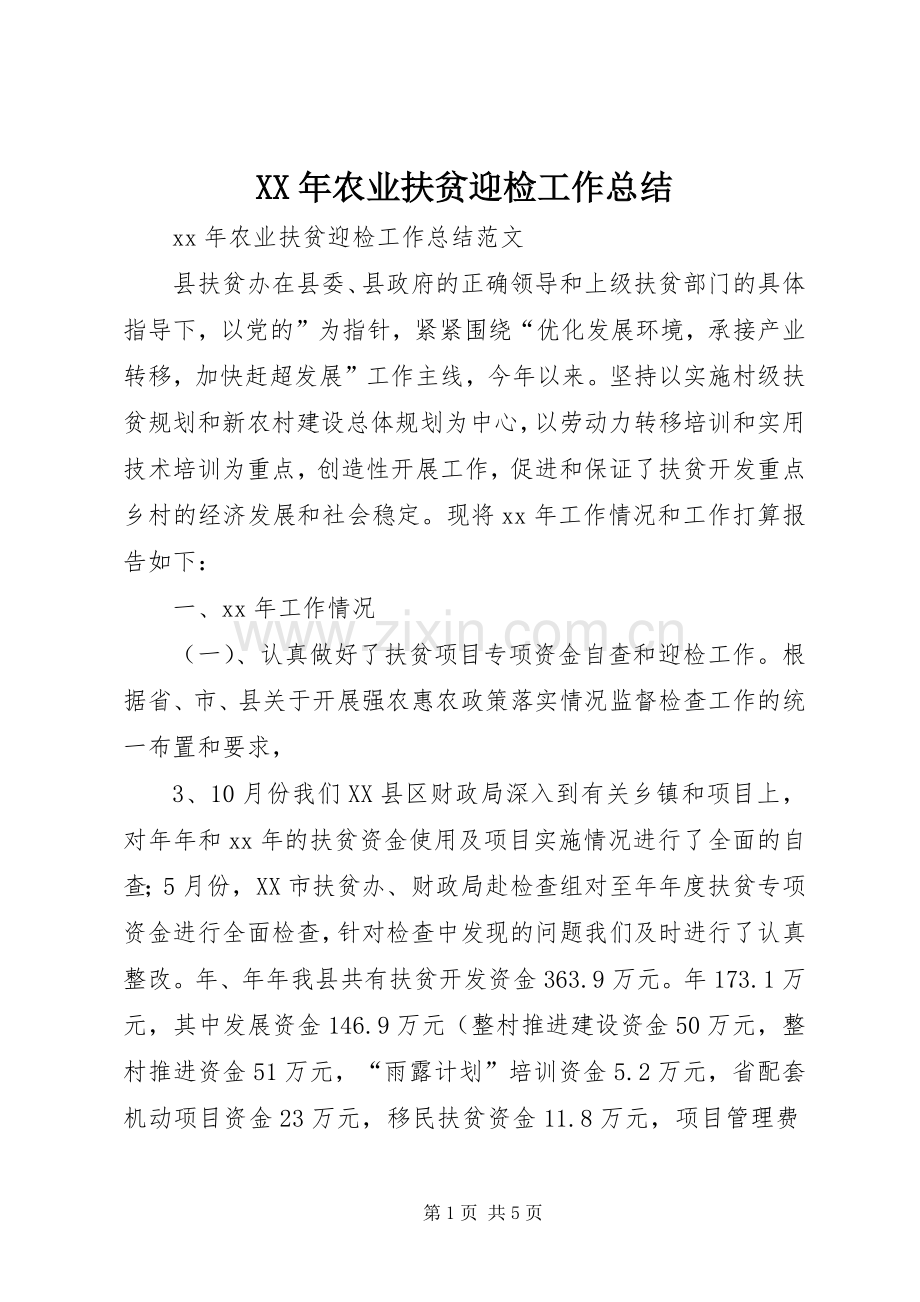 XX年农业扶贫迎检工作总结 .docx_第1页
