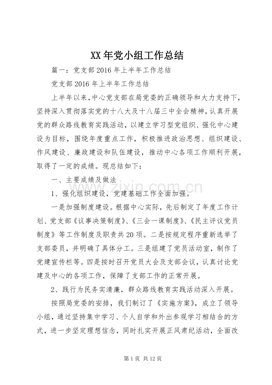 XX年党小组工作总结 .docx_第1页