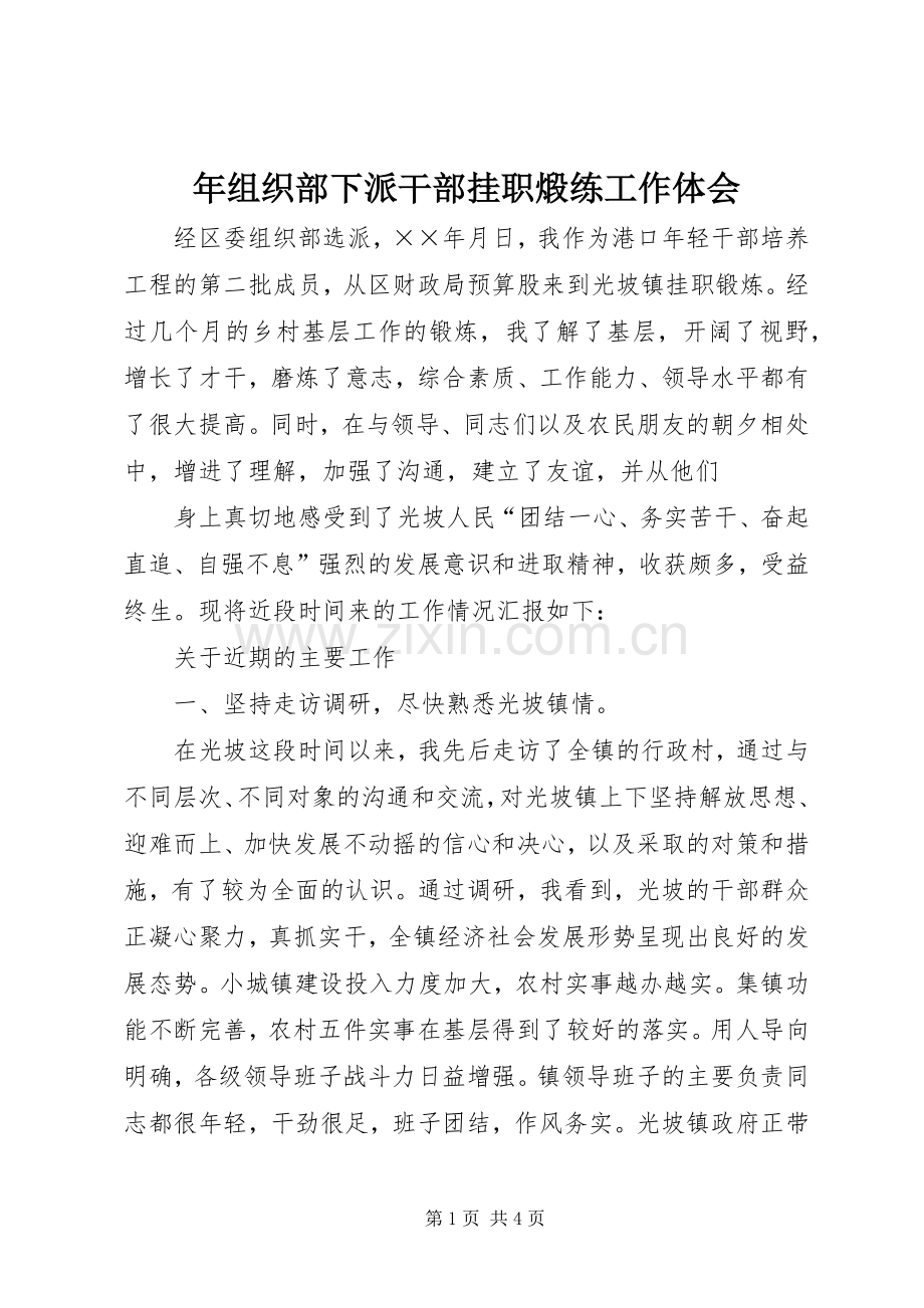 年组织部下派干部挂职煅练工作体会.docx_第1页