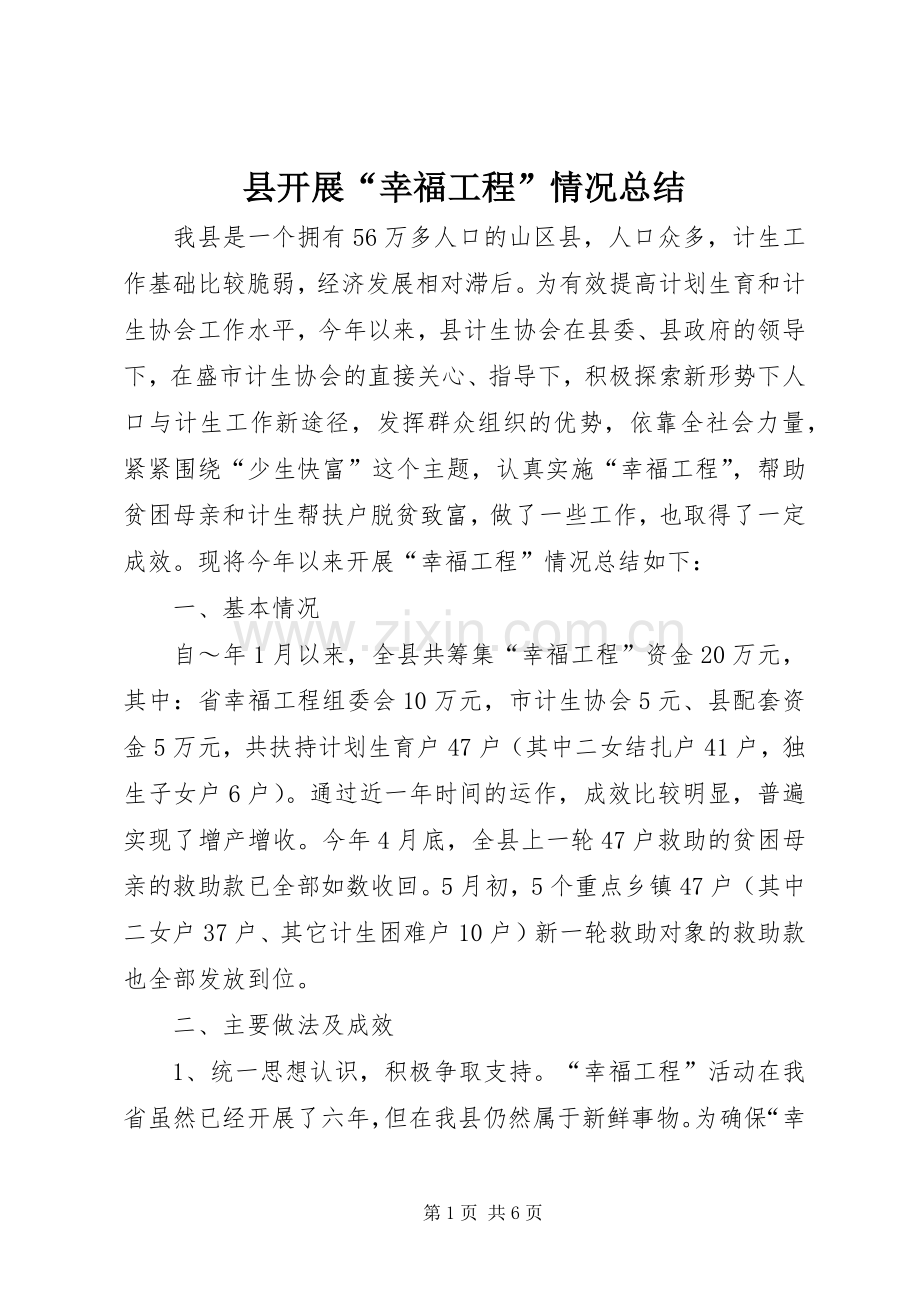 县开展“幸福工程”情况总结 .docx_第1页