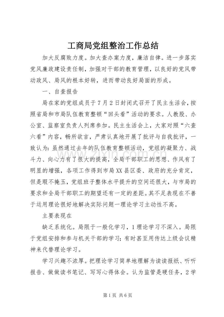 工商局党组整治工作总结 .docx_第1页