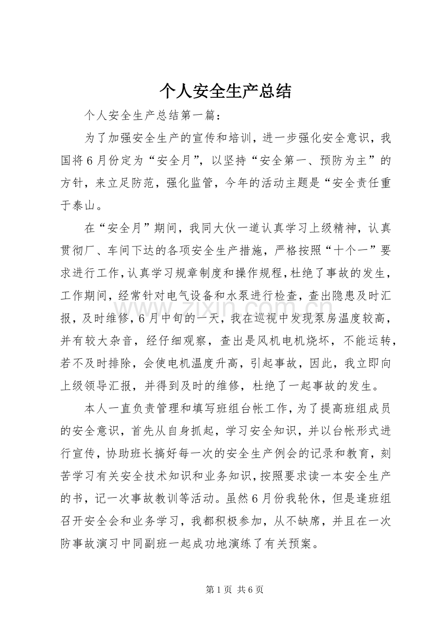 个人安全生产总结 .docx_第1页