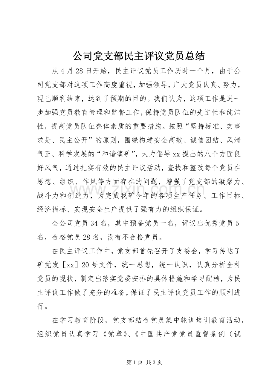 公司党支部民主评议党员总结 .docx_第1页