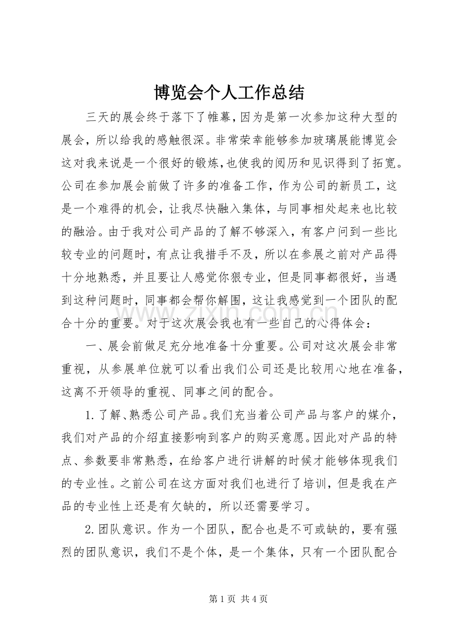 博览会个人工作总结 .docx_第1页