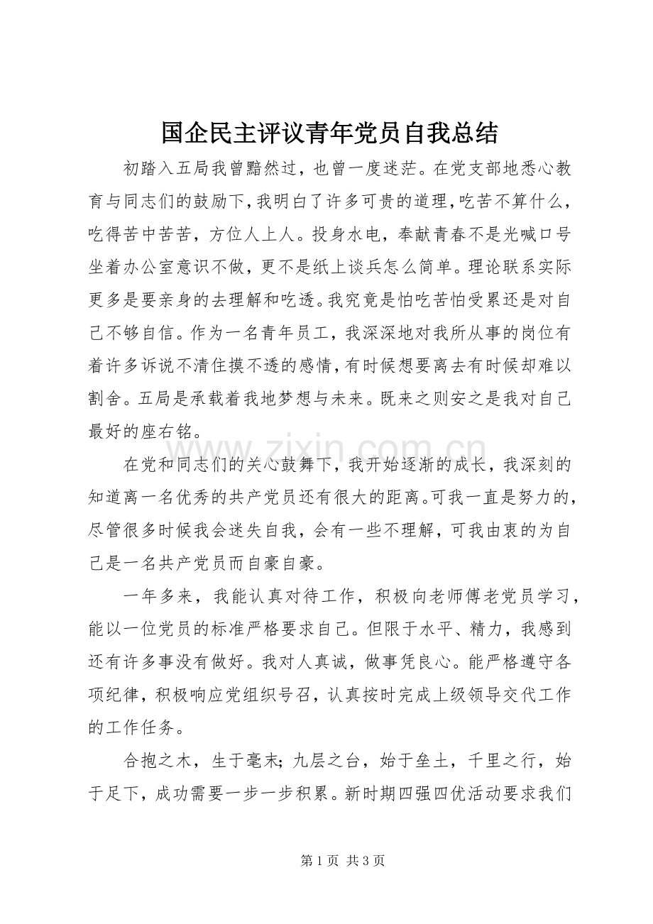 国企民主评议青年党员自我总结 .docx_第1页