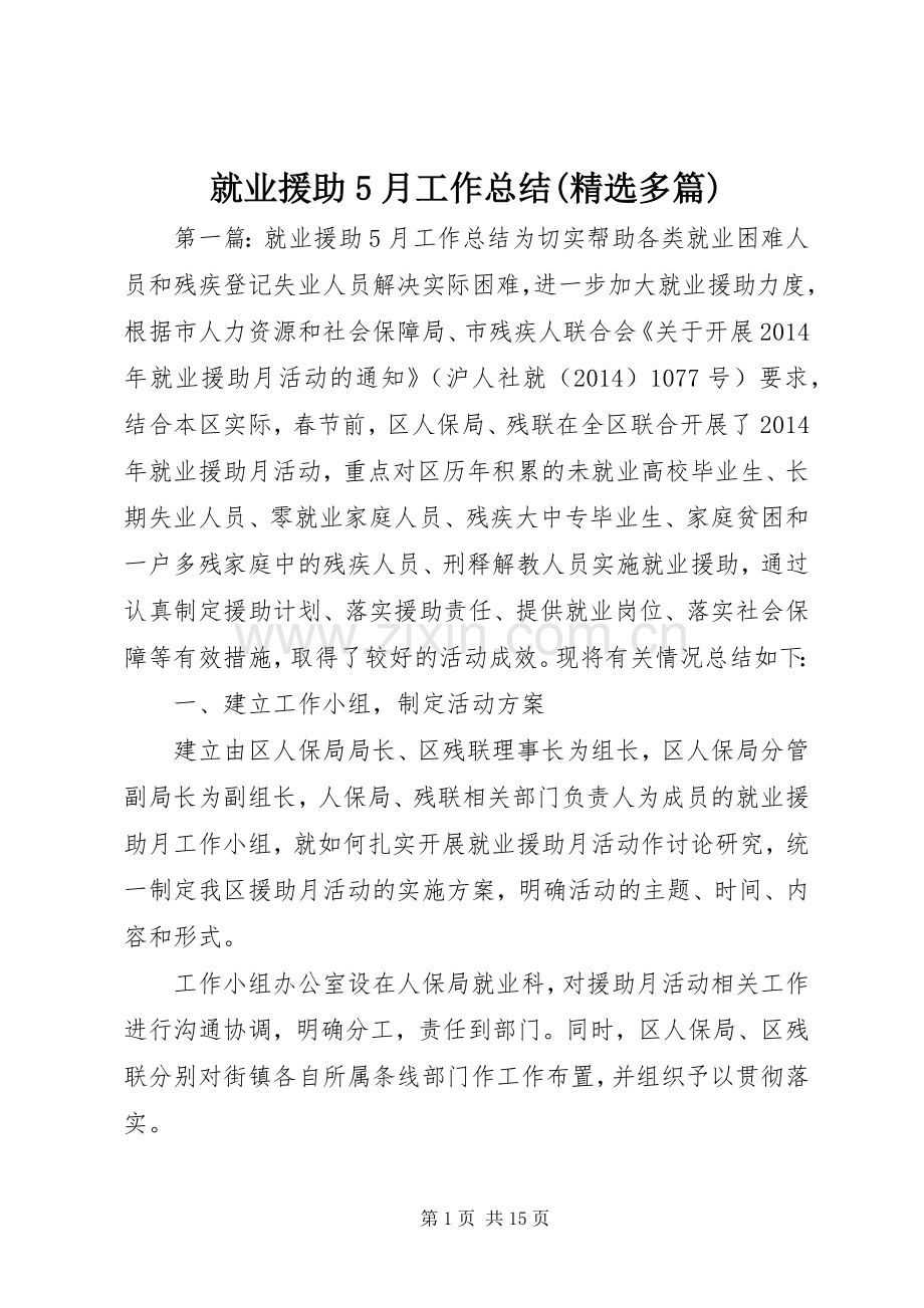 就业援助5月工作总结(多篇) .docx_第1页