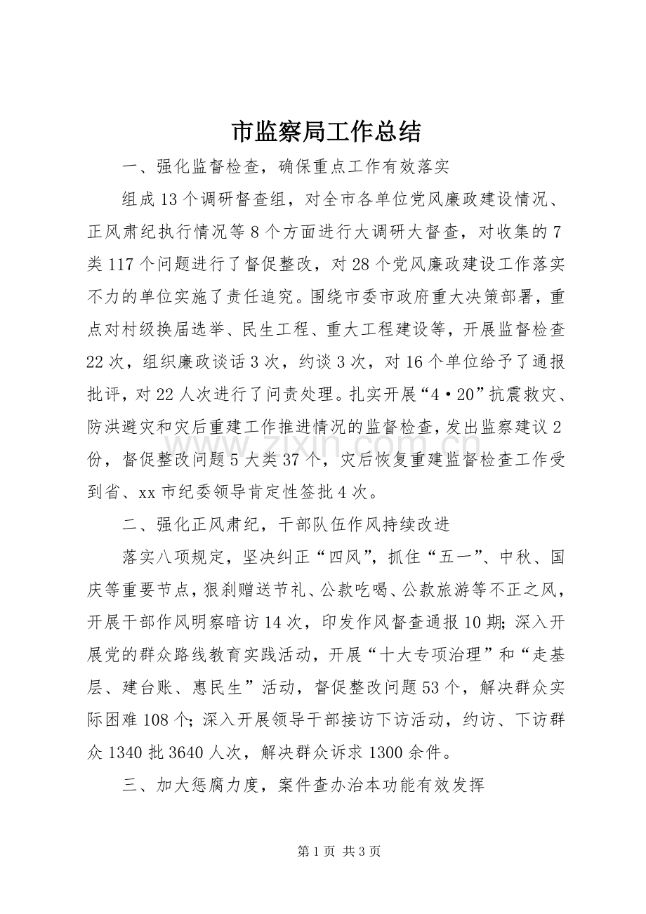 市监察局工作总结 .docx_第1页