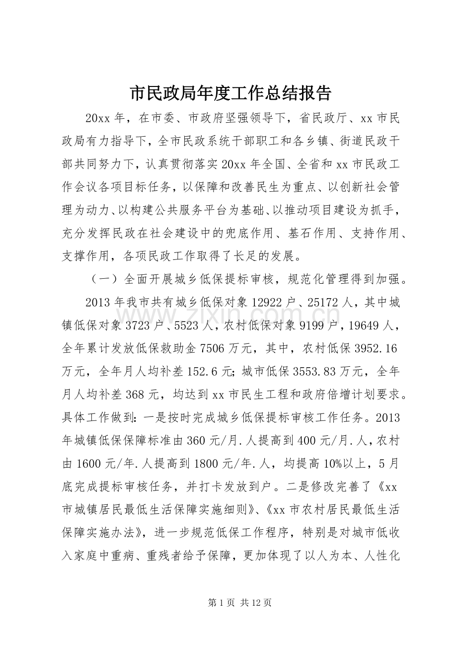 市民政局年度工作总结报告 .docx_第1页