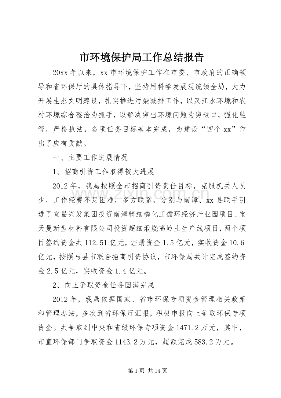 市环境保护局工作总结报告 .docx_第1页