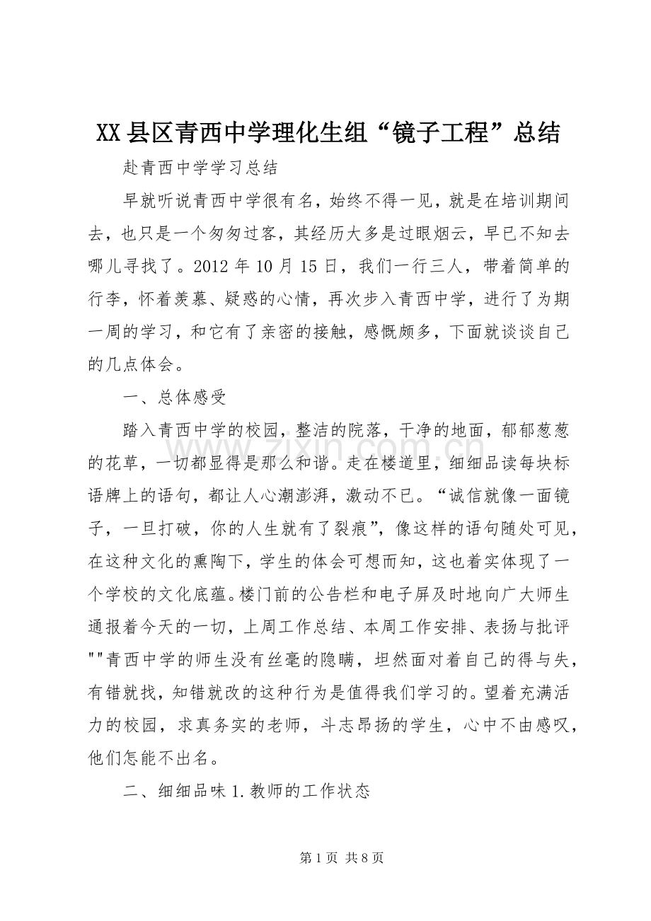 XX县区青西中学理化生组“镜子工程”总结 .docx_第1页
