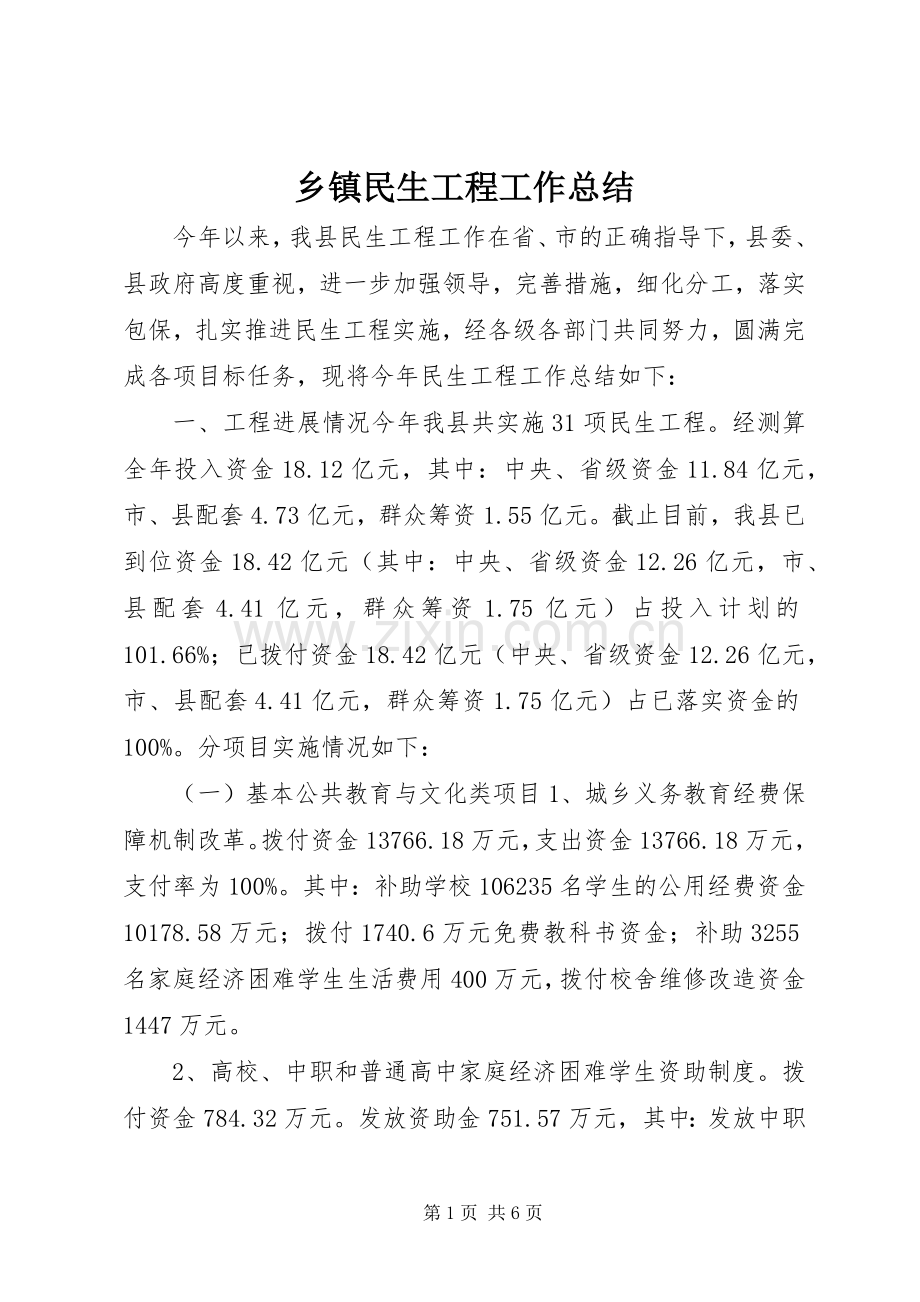 乡镇民生工程工作总结 .docx_第1页