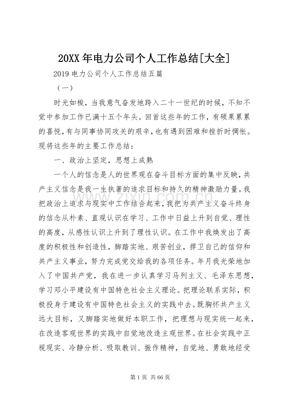 20XX年电力公司个人工作总结[大全].docx_第1页