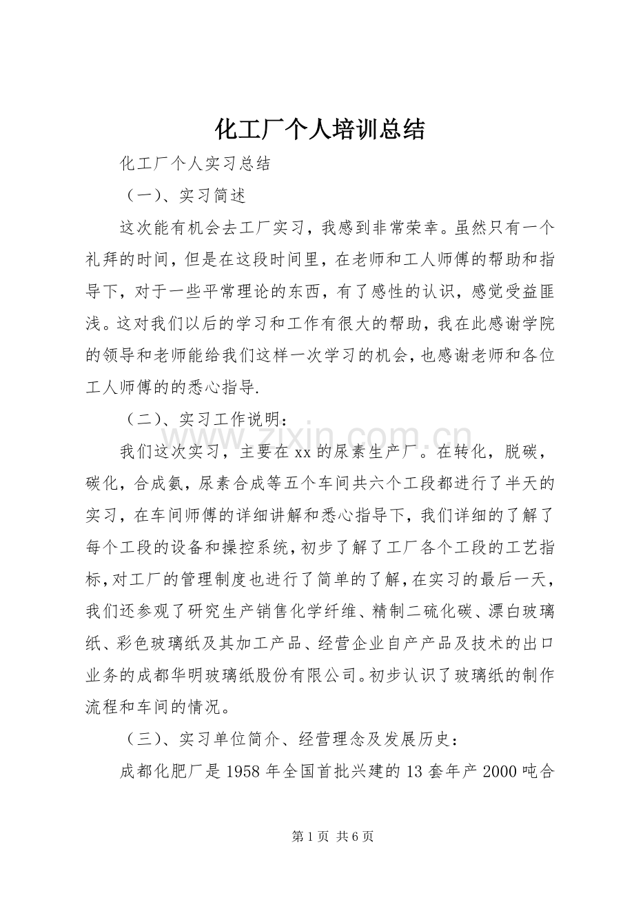 化工厂个人培训总结 .docx_第1页