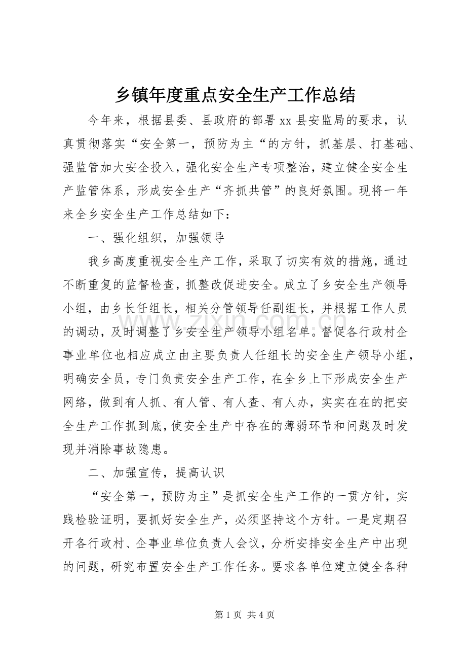乡镇年度重点安全生产工作总结 .docx_第1页