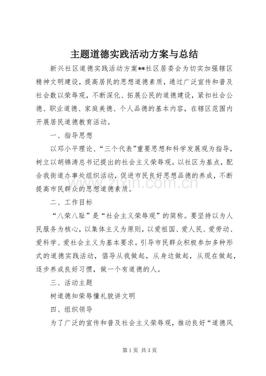 主题道德实践活动方案与总结 .docx_第1页