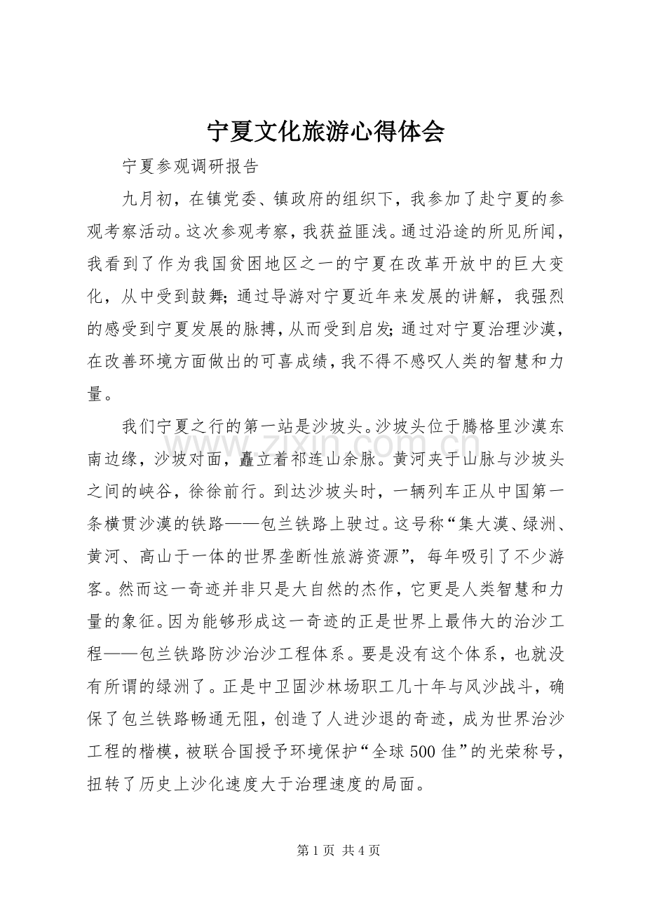 宁夏文化旅游体会心得.docx_第1页