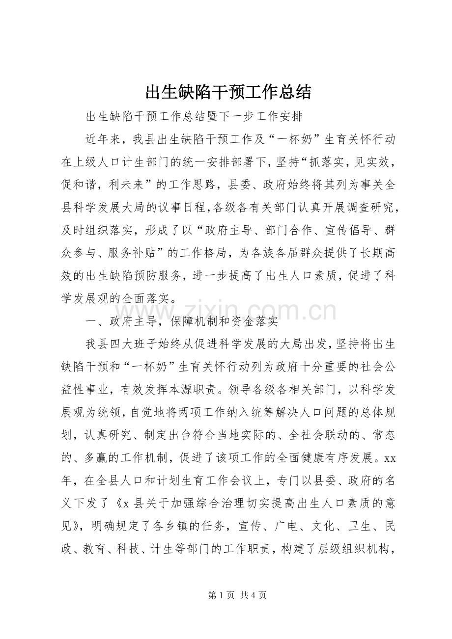出生缺陷干预工作总结 .docx_第1页