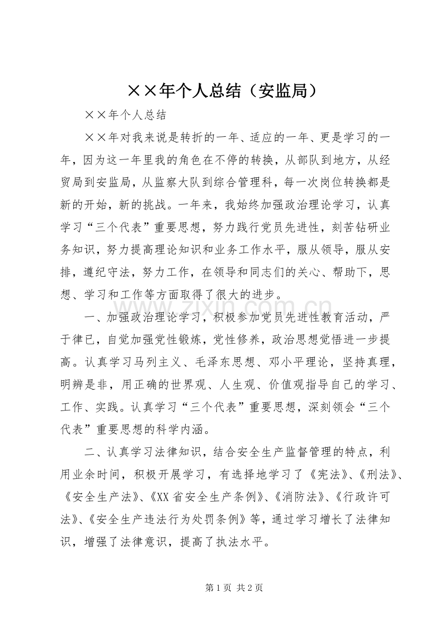 ××年个人总结（安监局） .docx_第1页